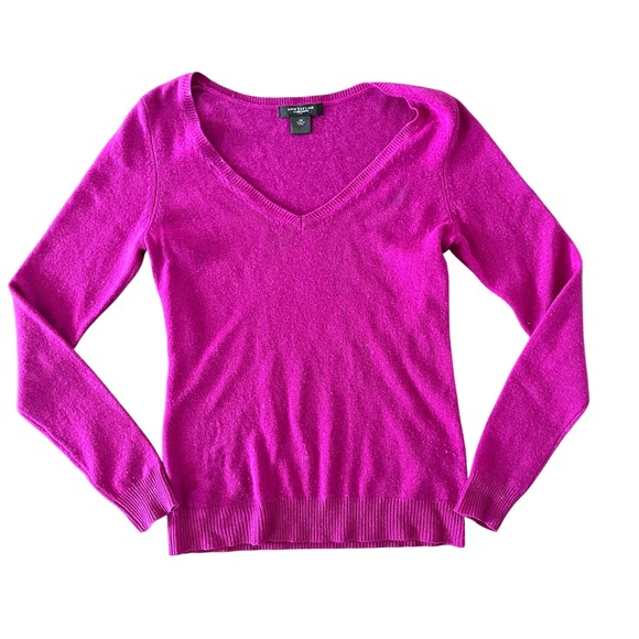 Ann Taylor Sweaters - Ann Taylor Cashmere Sweater Womens XS Magenta Purple V-Neck Long Sleeve Pullover